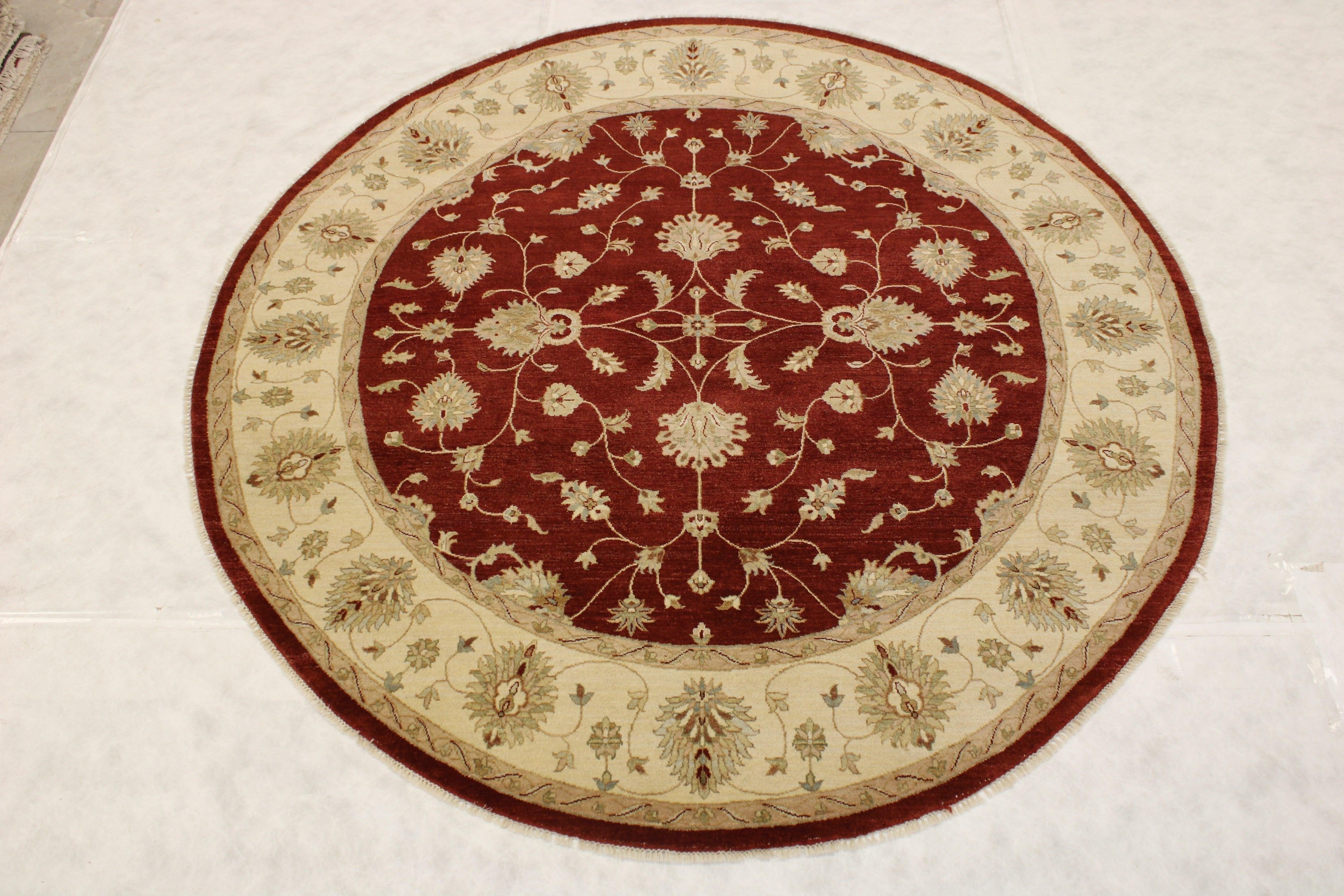 Red Round Rug, Oriental Rug, Knotted Rug, Kitchen Round Rug, Rug Decor