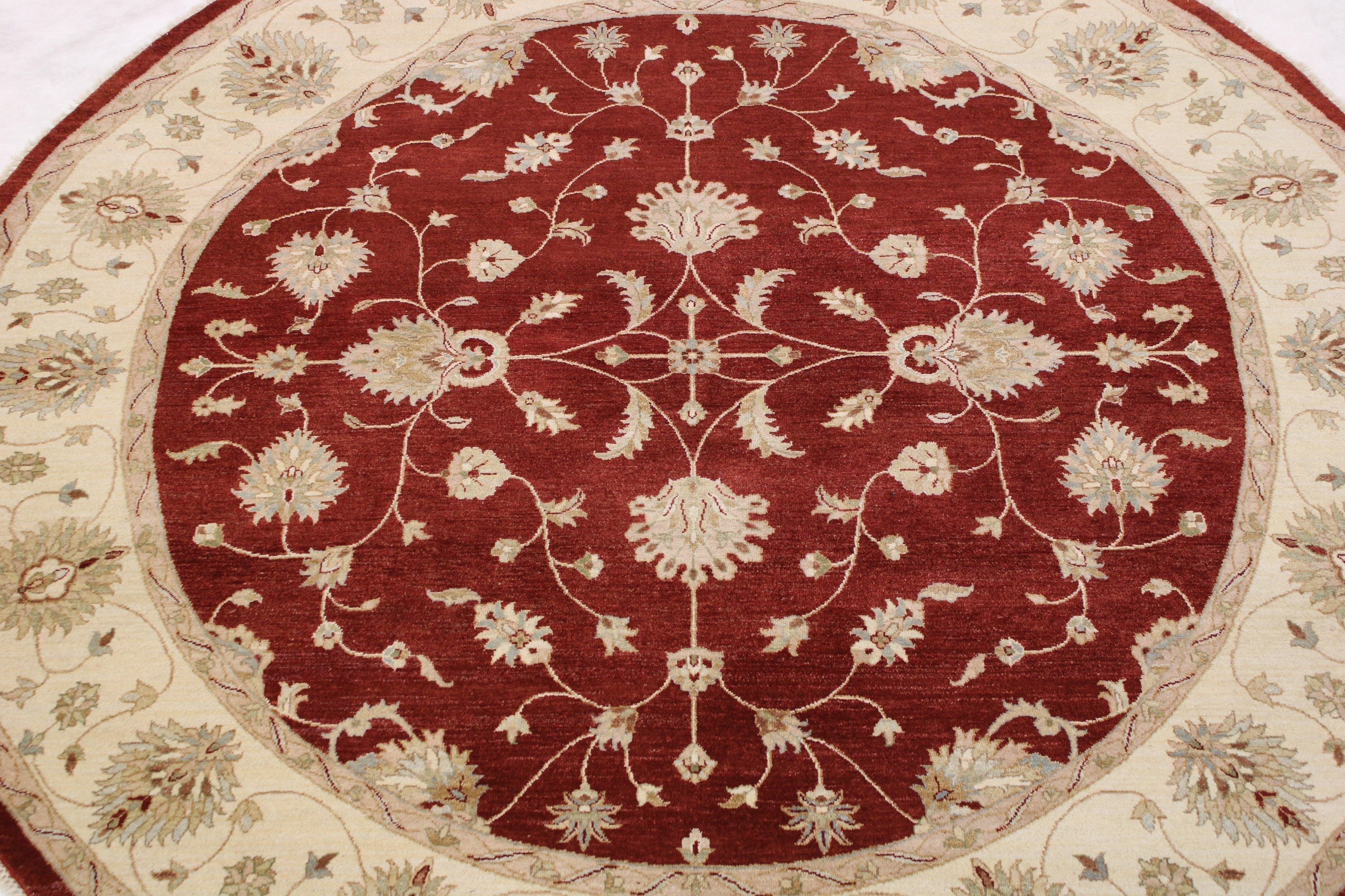 Red Round Rug, Oriental Rug, Knotted Rug, Kitchen Round Rug, Rug Decor