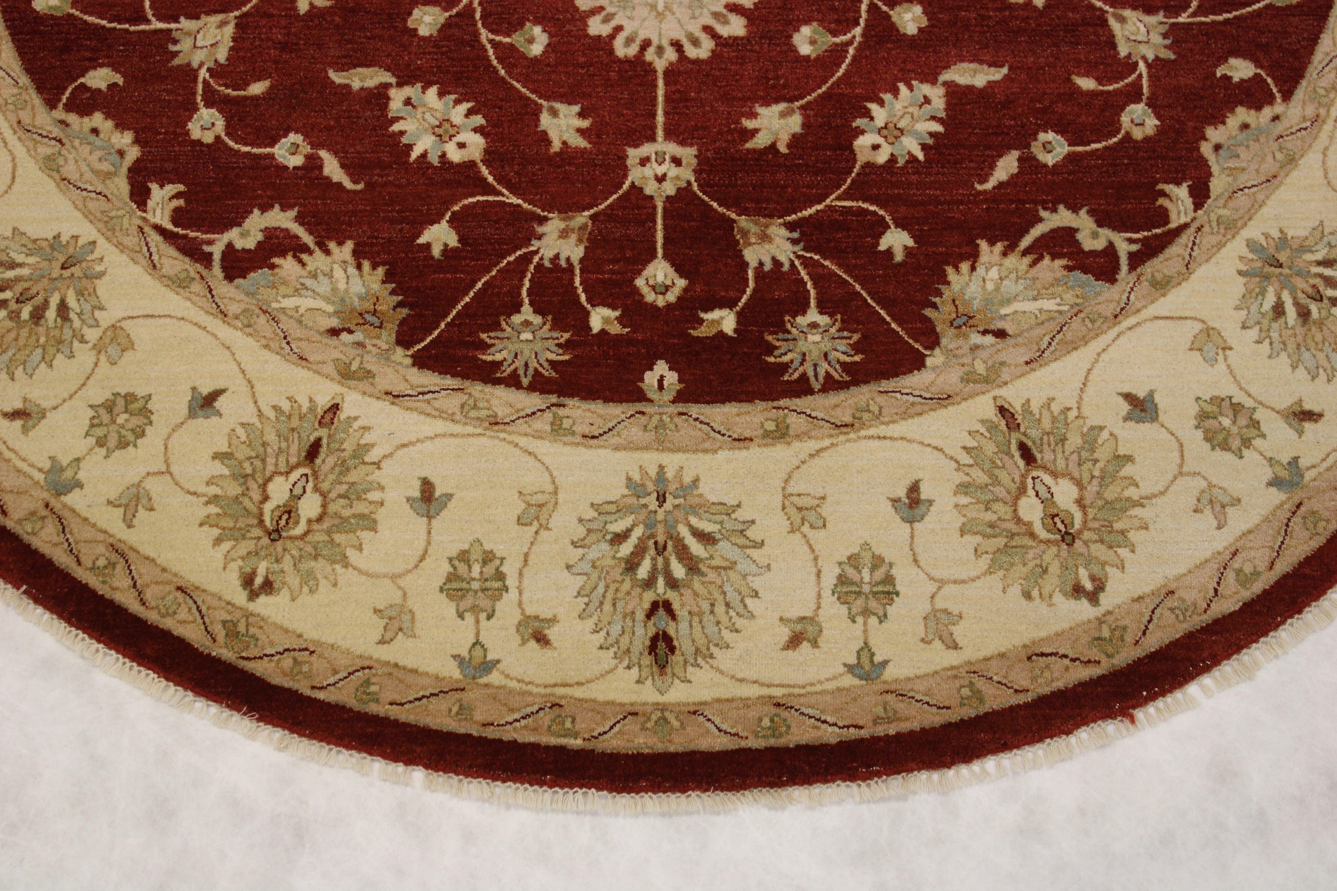 Red Round Rug, Oriental Rug, Knotted Rug, Kitchen Round Rug, Rug Decor