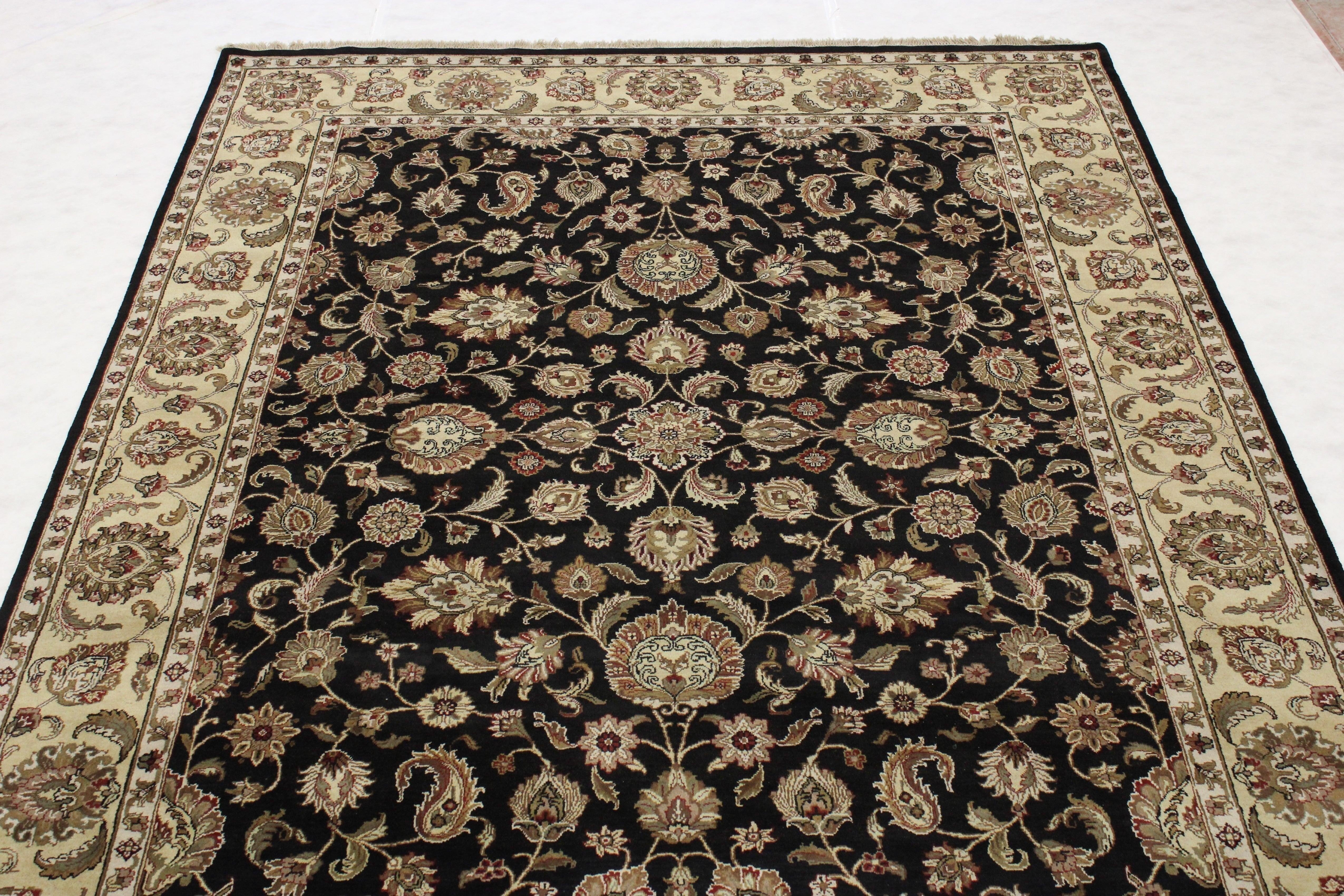 Jaipur Rugs, Black Oriental Rug, Hand Knotted Rug, Rug 9x12, Office Rugs 