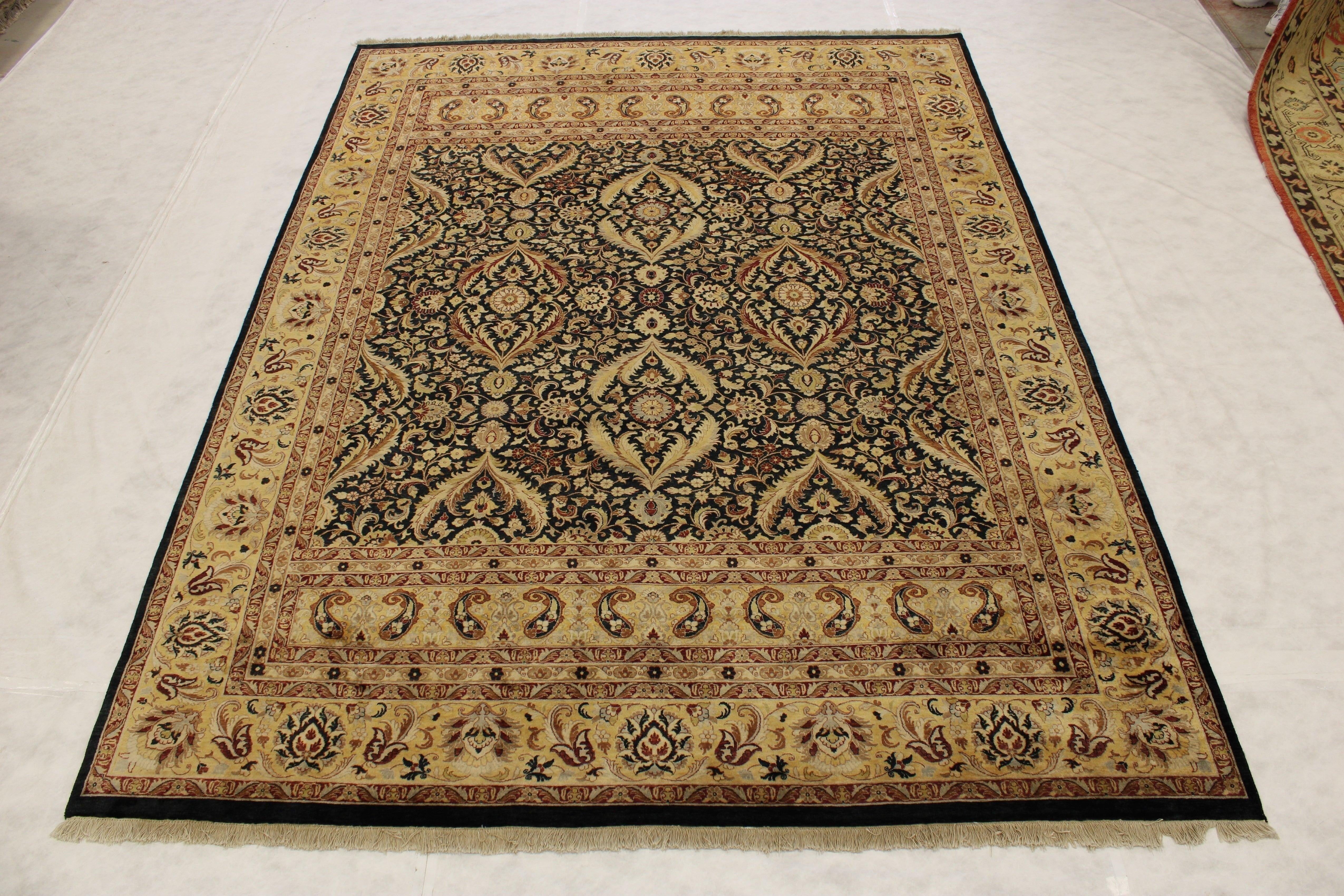 Tabriz Rug, Black Oriental Rugs, Knotted Rug, Area Rug On Carpet 